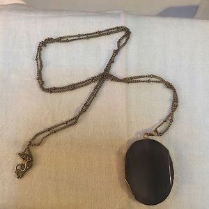 Grey stone long gold chain necklace